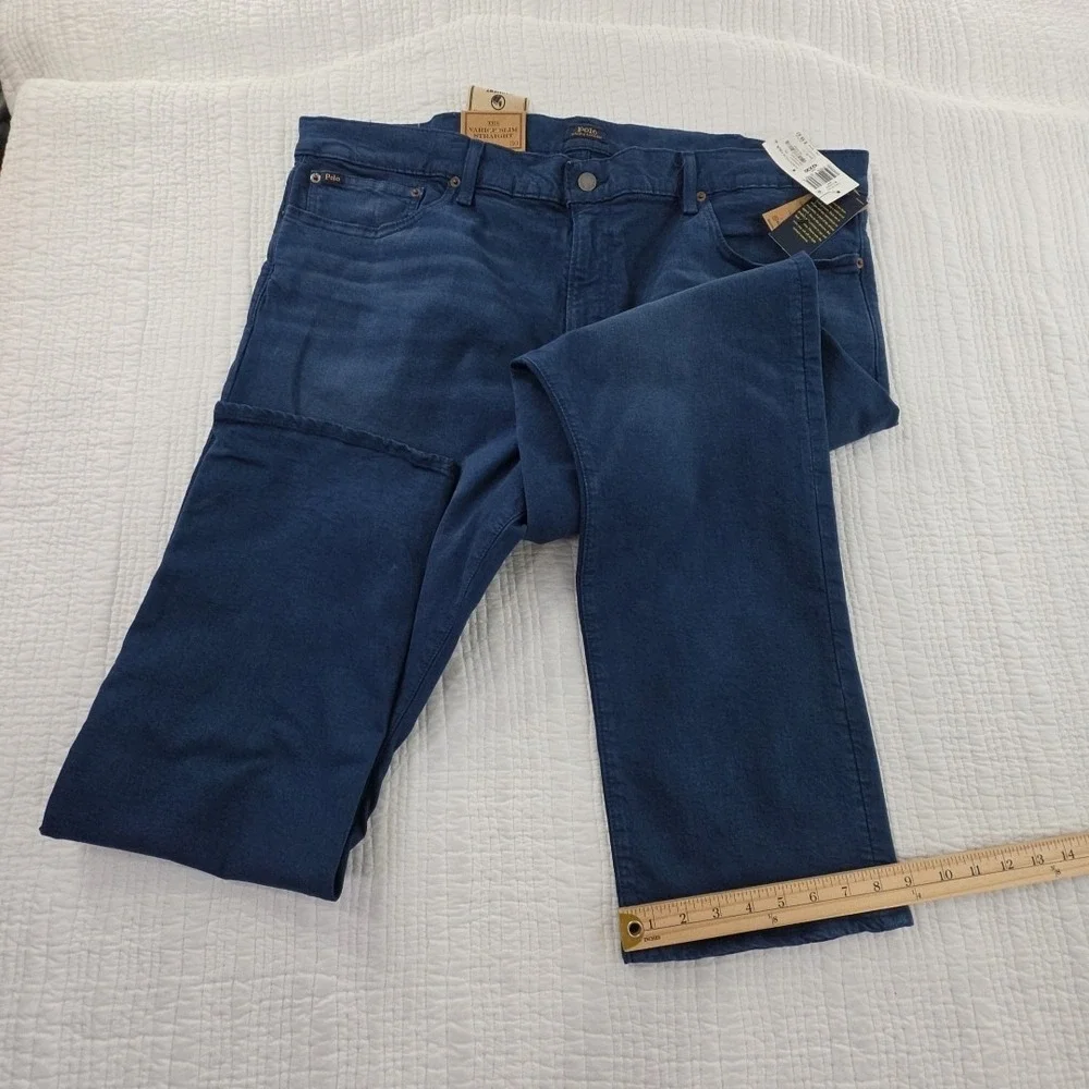 Polo Ralph Lauren Varick‎ Slim Straight Jeans Mens 42x30 Navy Blue NEW Stretch